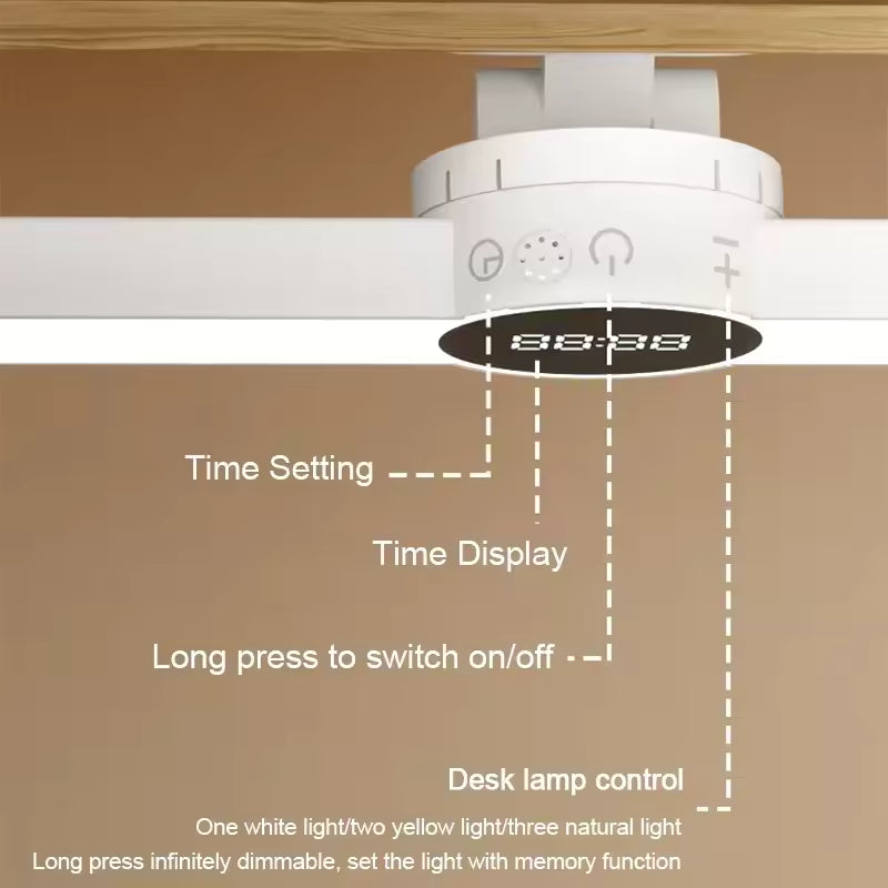 USB rechargeable LED desk lamp with time setting, display, and multi-light control features