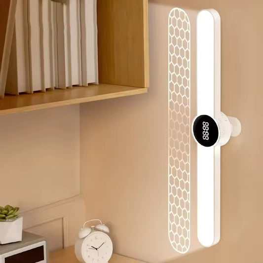 Clarify.pk USB rechargeable LED desk lamp mounted on wall with digital clock display