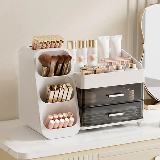 Clarify.pk makeup organizer vanity storage box large capacity with multiple compartments for brushes and cosmetics