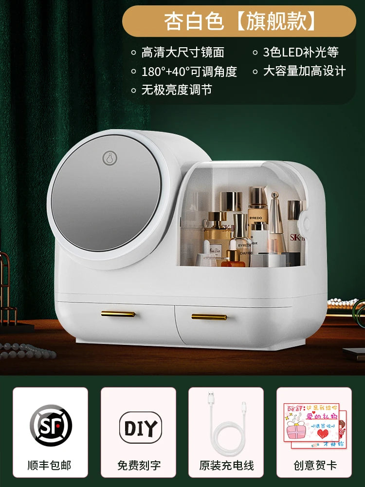 Clarify.pk vanity storage box with mirror featuring LED lights and large capacity drawers for cosmetics
