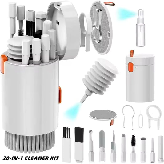 Clarify.pk 20 in 1 electronics cleaning tool set with various brushes and cleaning accessories in white case