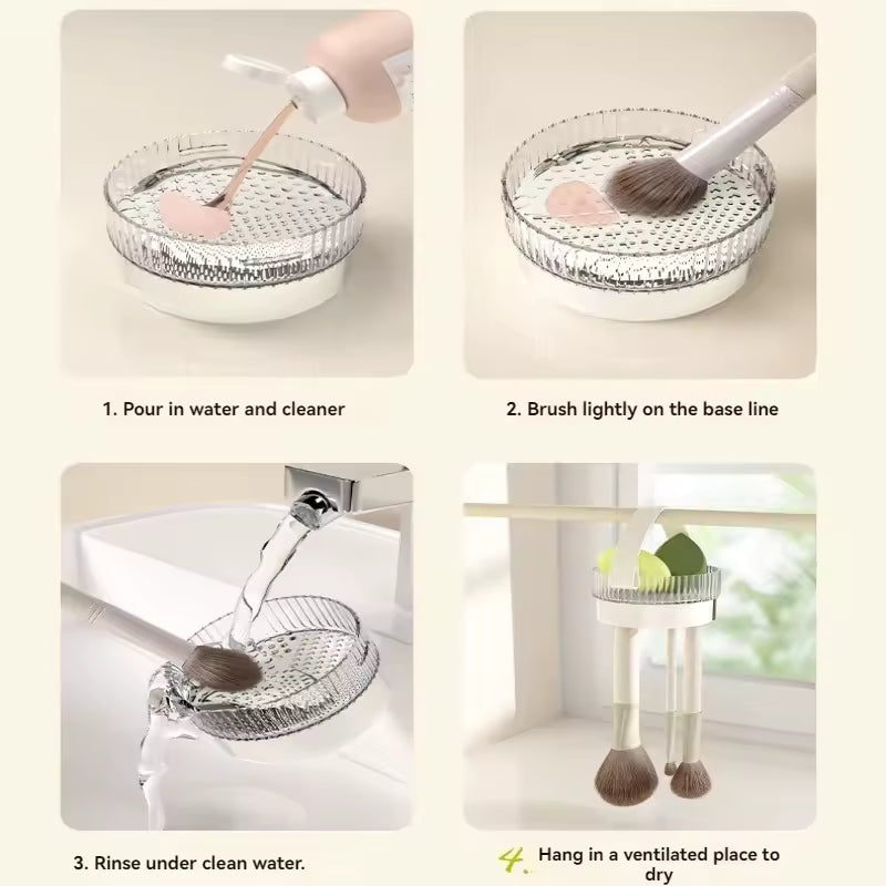 Clarify.pk brushes cleaning steps with 360 degree makeup organizer for thorough brush care and drying