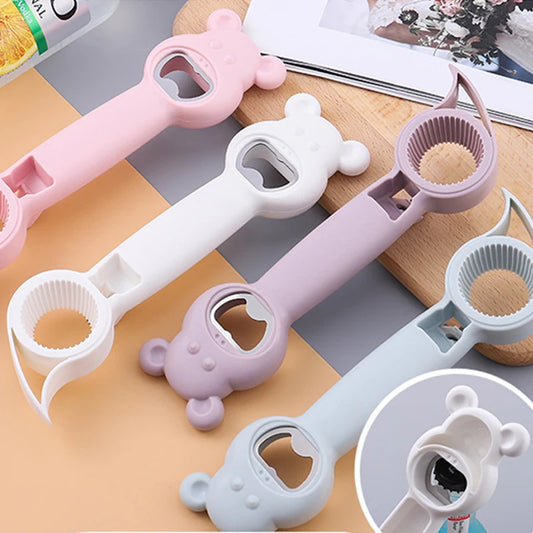 Clarify.pk 4 in 1 can and bottle opener set in pastel colors with bear-shaped handles