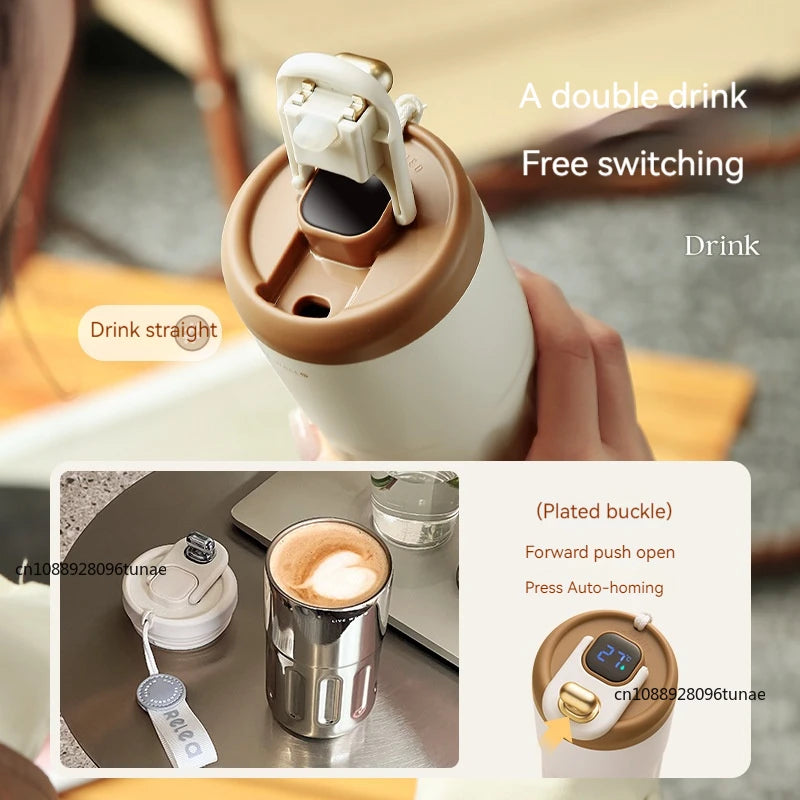 Clarify.pk premium coffee mug with double drink feature and auto-homing plated buckle lid