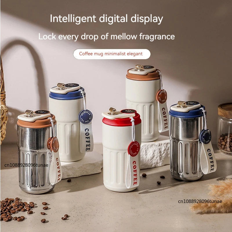 Set of five Clarify.pk premium coffee mugs with intelligent digital display and minimalist elegant design