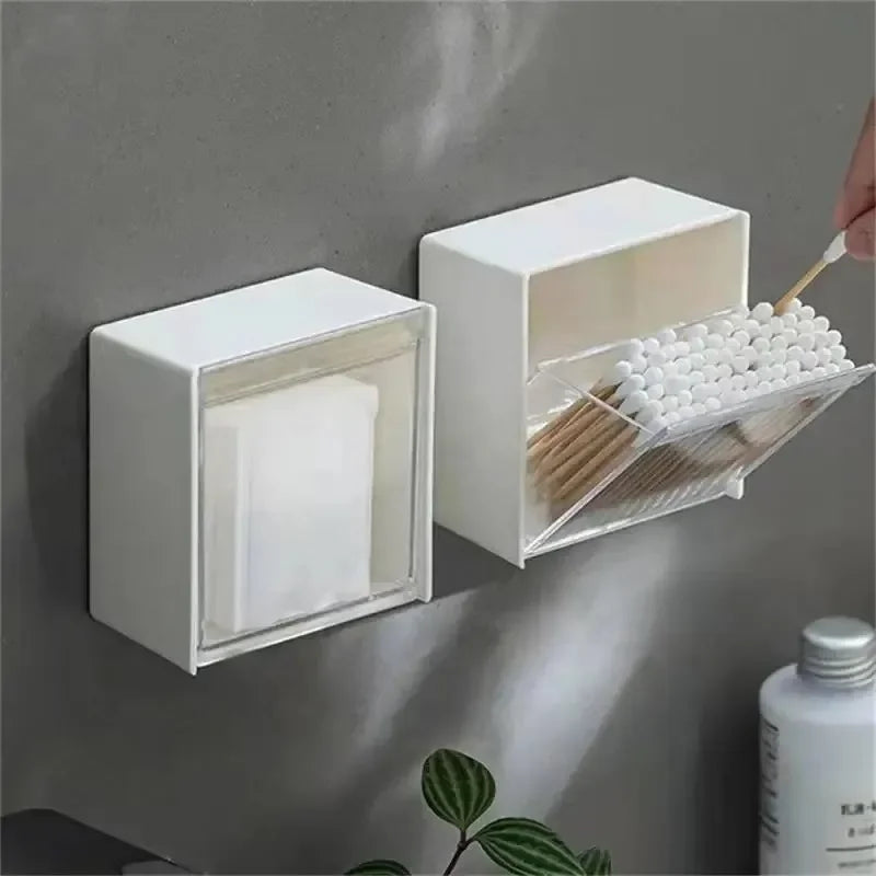Clarify.pk wall mounted bathroom storage box with compartments for cotton swabs and tissues in white