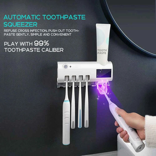 Automatic toothpaste squeezer and wall-mounted toothbrush organizer with multiple slots for easy storage