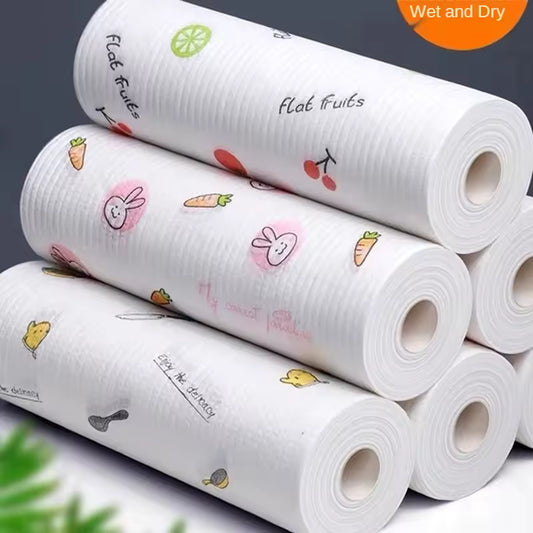 Rolls of washable kitchen hand tissue towels 50 sheets with fruit and animal prints for wet and dry use