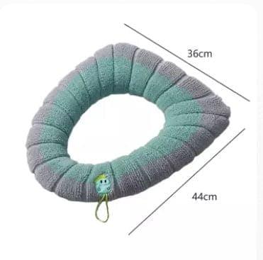 Clarify.pk washable toilet seat cover in gray and green with soft, ribbed texture and elastic loop