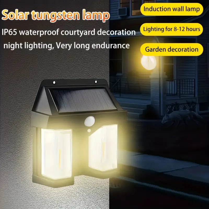 Double head solar wall lamp with induction sensor, IP65 waterproof for courtyard and garden decoration