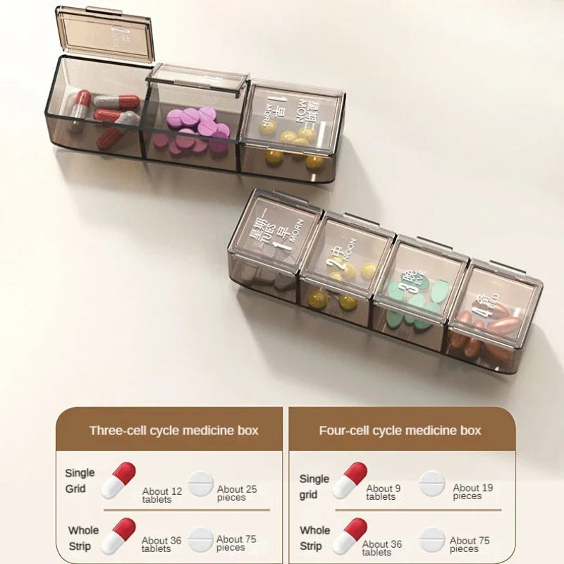 Clarify.pk weekly pill organizer box with multiple transparent compartments for daily medication sorting