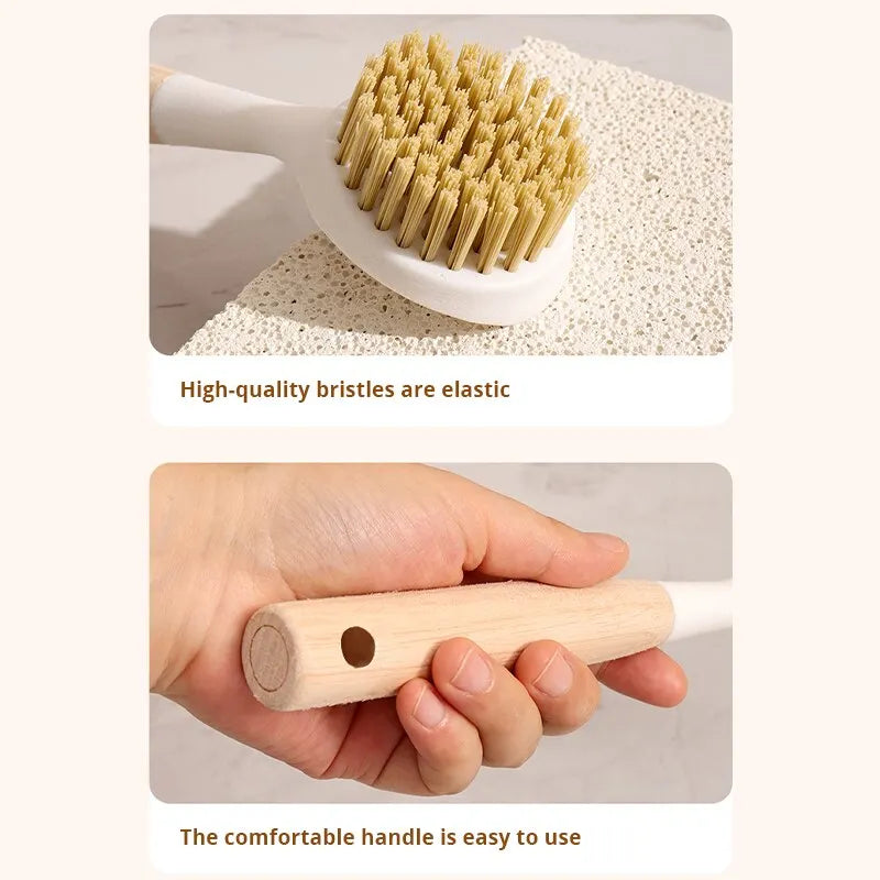 Wooden handle dishwashing brush with high-quality elastic bristles and comfortable grip