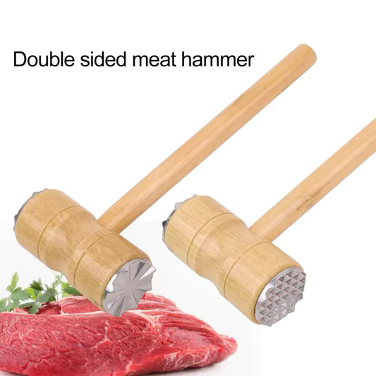 Clarify.pk double sided wooden meat tenderizer hammer with metal textured heads for tenderizing meat