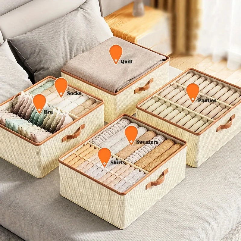 Clarify.pk beige wardrobe clothing storage box set with compartments for bras socks shirts sweaters and panties