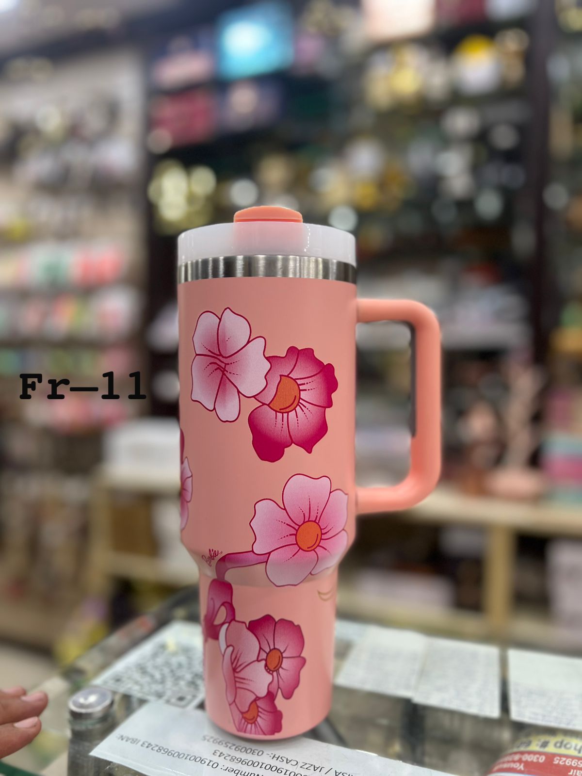 Premium Peach Hibiscus Floral 40oz Tumbler With Handle – 1200ml