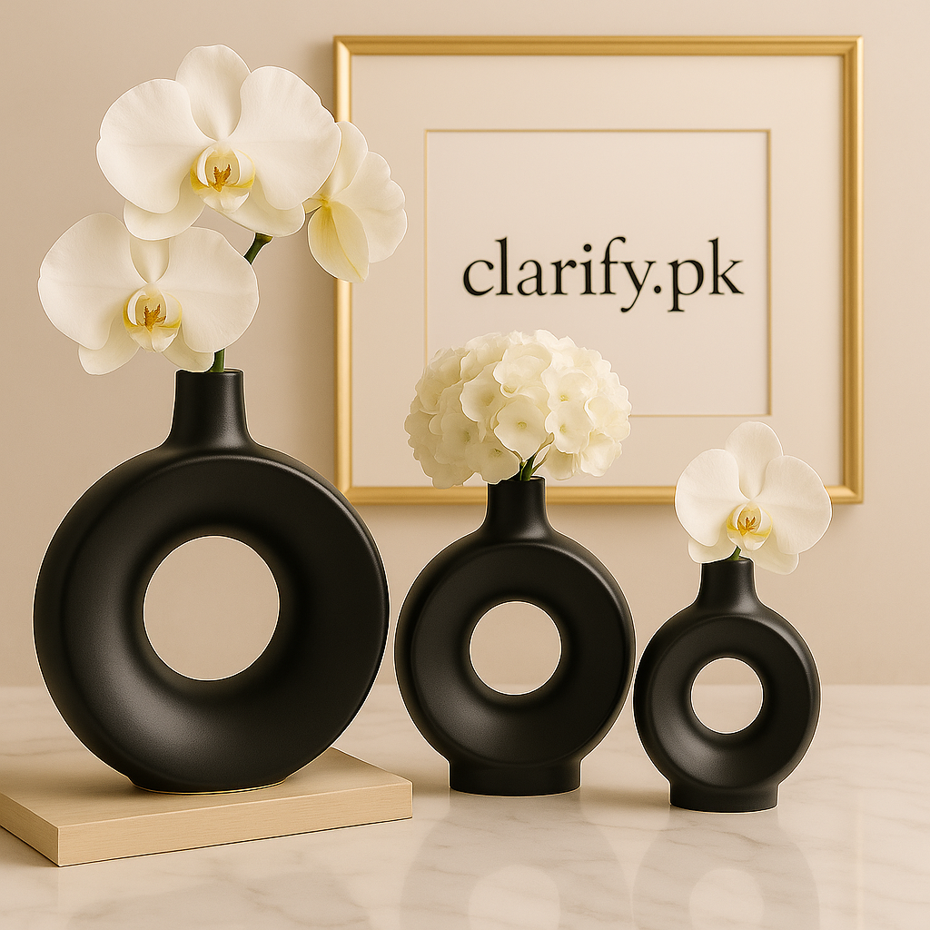 Modern Black Ring Vase Set – 3 Pcs Decorative Hollow Vases