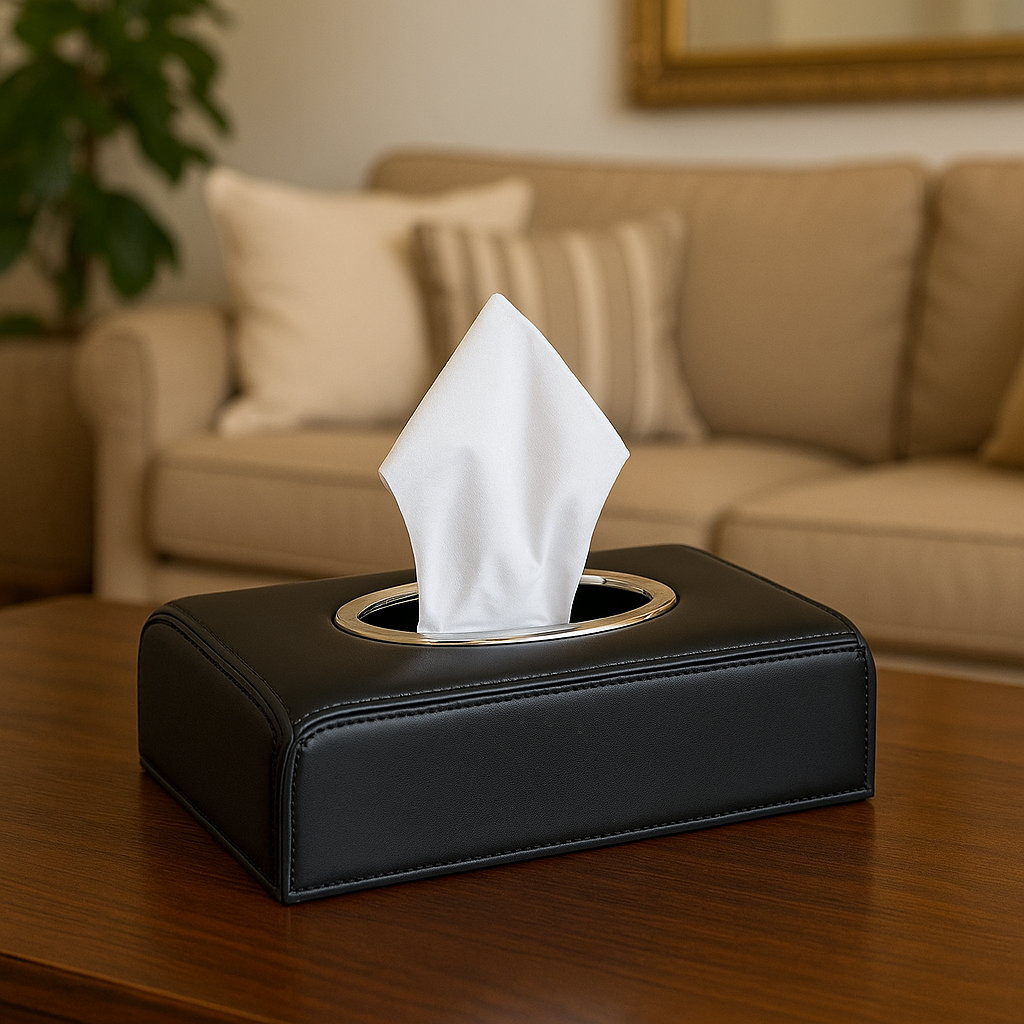 Slim Black Leather Tissue Box