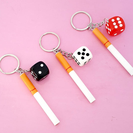 Cigarette & Dice Keychain – Stylish Metal Keyring for Men and Car Lovers