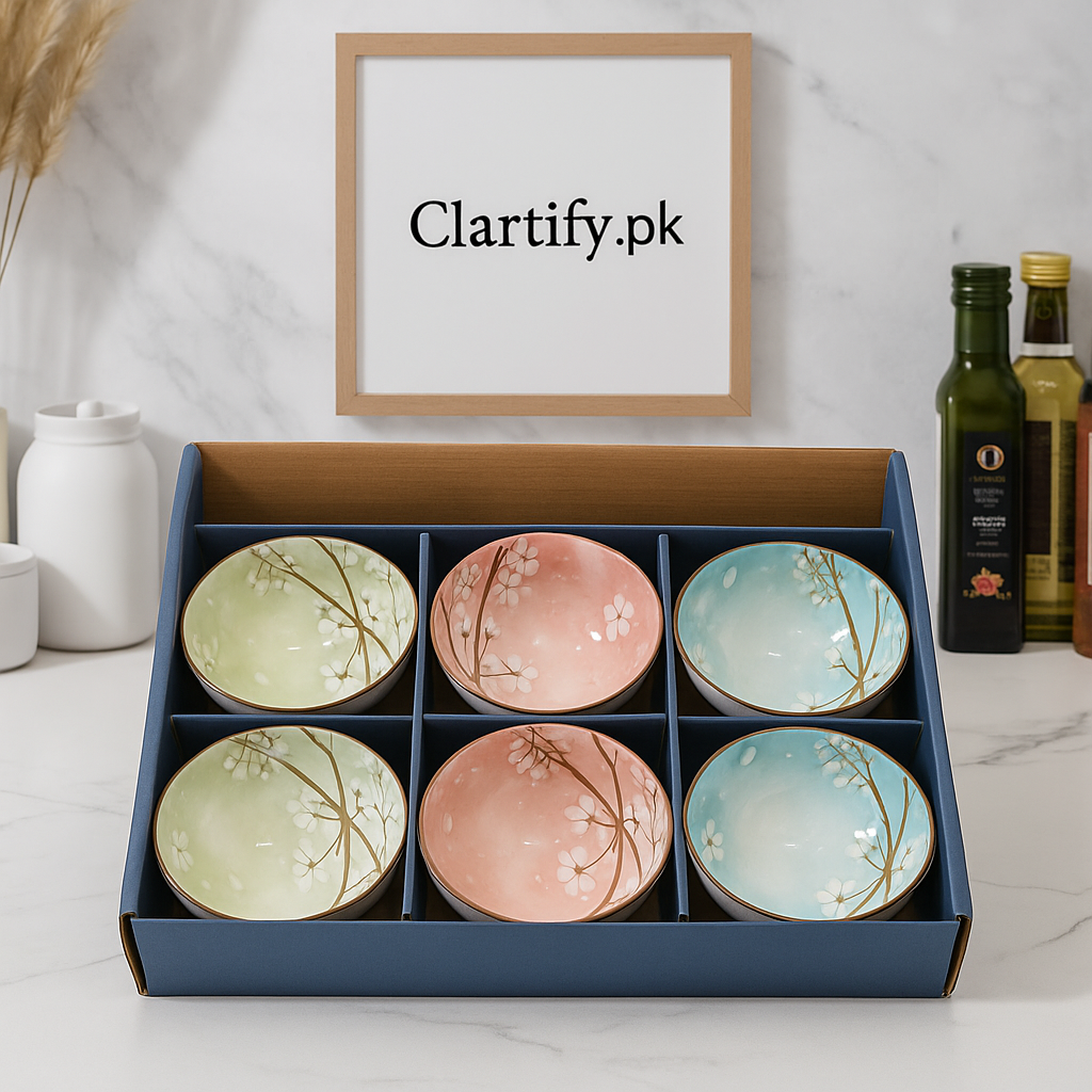 Pack of 6 Ceramic Bowl Set – Cherry Blossom Pastel Design