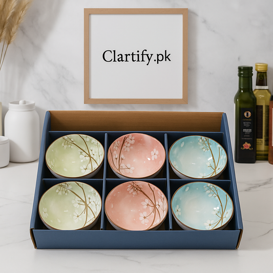 Pack of 6 Ceramic Bowl Set – Cherry Blossom Pastel Design
