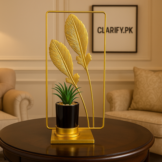 Golden Feather Metal Plant Pot – Luxury Home Decoration Planter