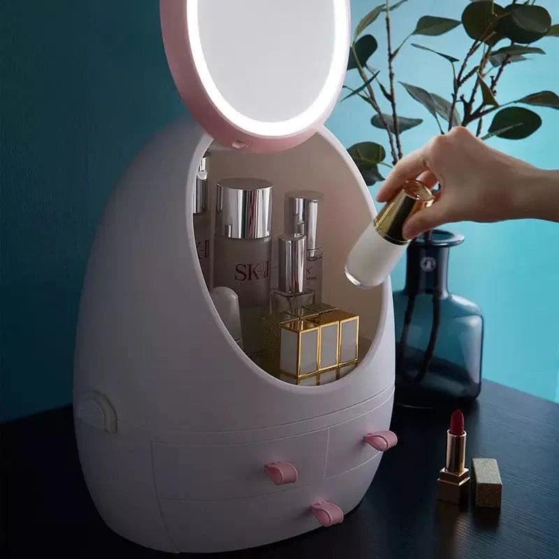 Oval Mirror Cosmetic Organizer with LED Lighted Storage and Makeup Mirror