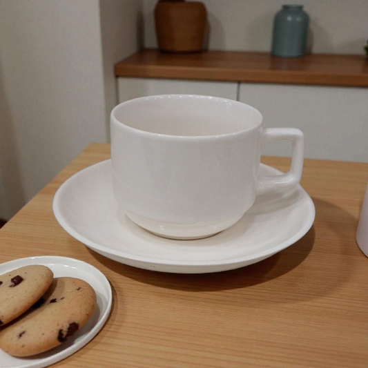 Premium 6 PCS Cups & Saucers – Modern Rose White