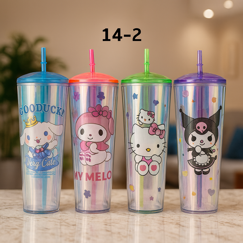 Cartoon Printed Straw Tumbler – 750ml (Random Color)