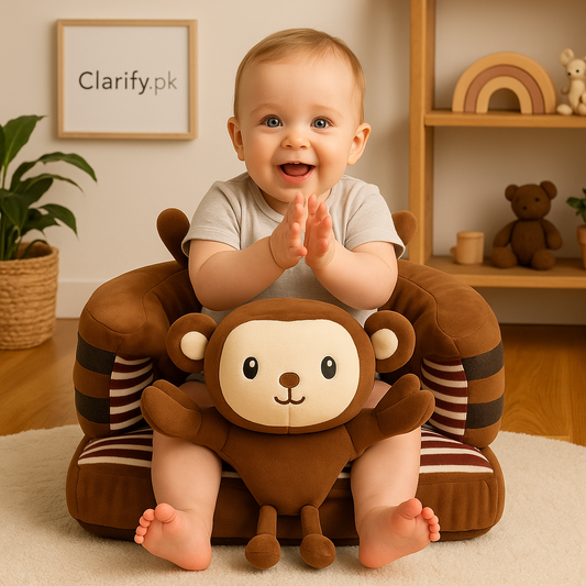 Premium 360° Support Baby Sofa Seat – Brown Monkey
