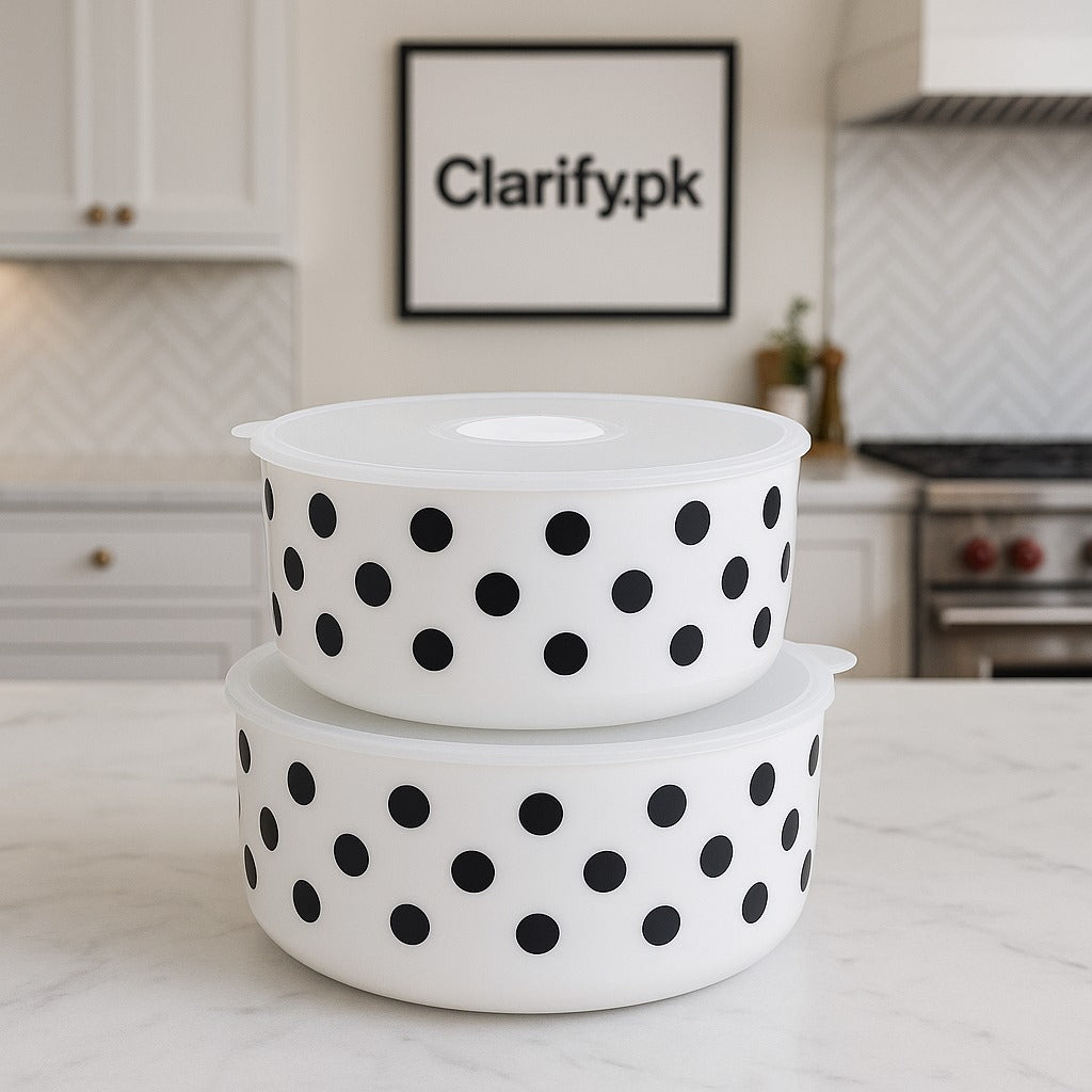 Black Dot Ceramic Food Storage Bowl with Lid – Round Design