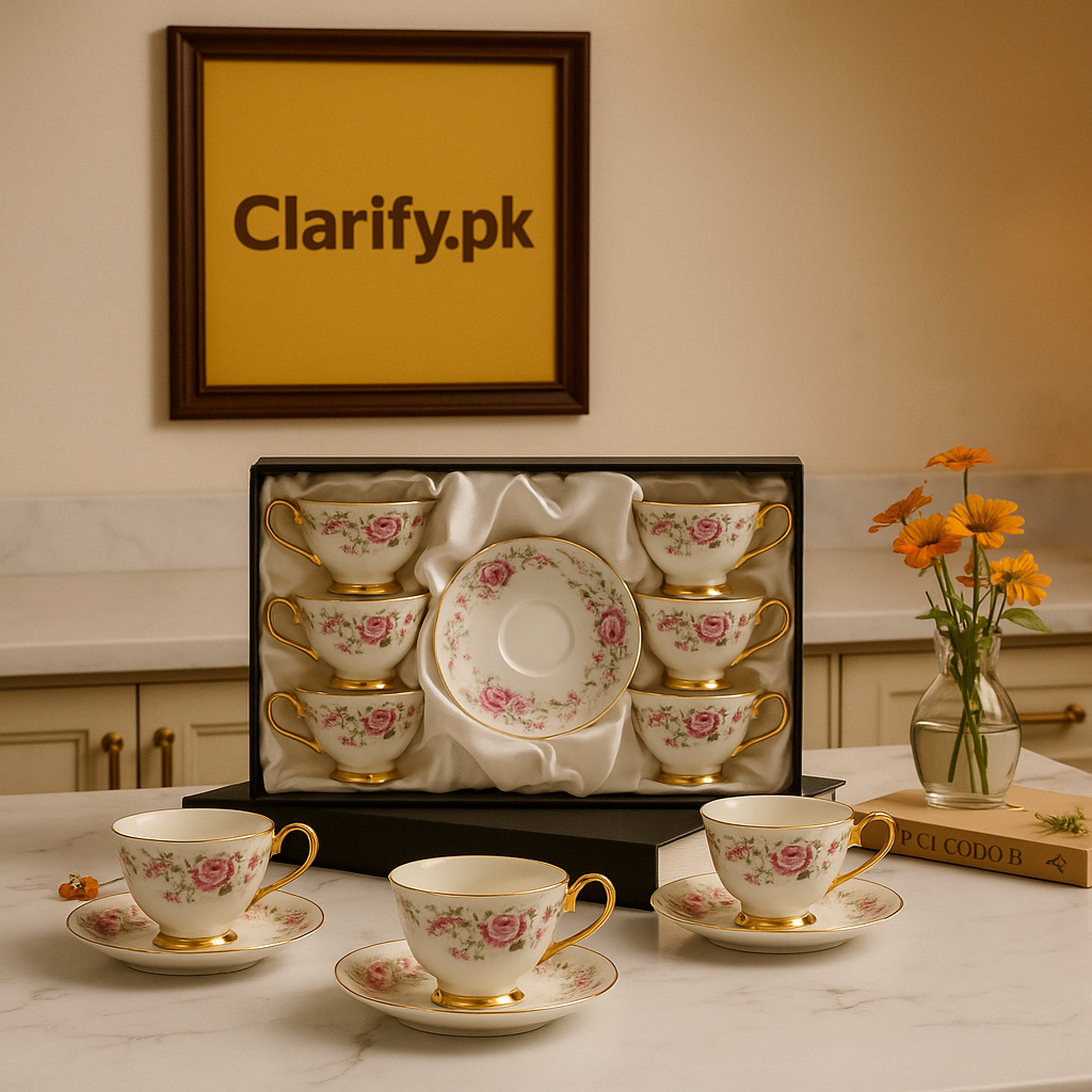 Luxury 6 Pcs Cup & Saucer Gift Set – White Floral Gold Handle Collection