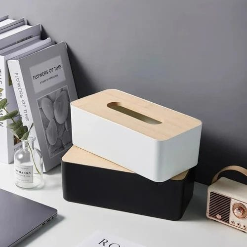 Tissue Box with Wooden Lid – Modern Plastic Tissue Holder