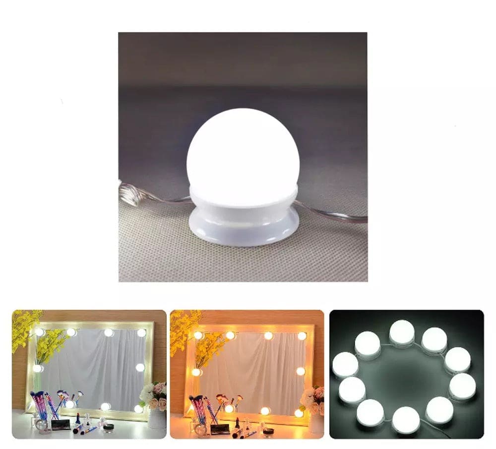 Clarify.pk 10 bulb vanity light set with glowing round bulbs for makeup mirror illumination