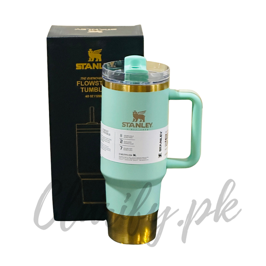 Stanley 40oz FlowState Tumbler – Mint Green & Gold Edition (Premium Quality)