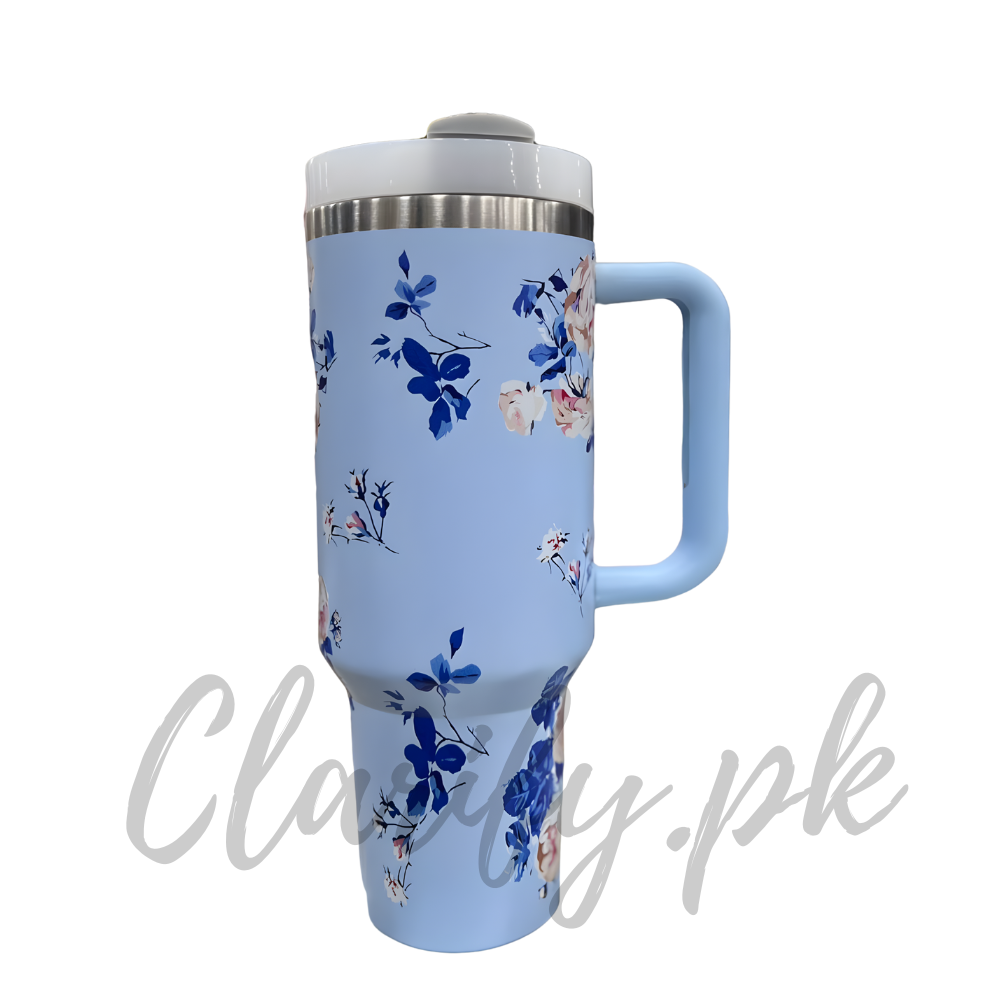 Premium Blue Blossom 40oz Tumbler With Handle – 1200ml