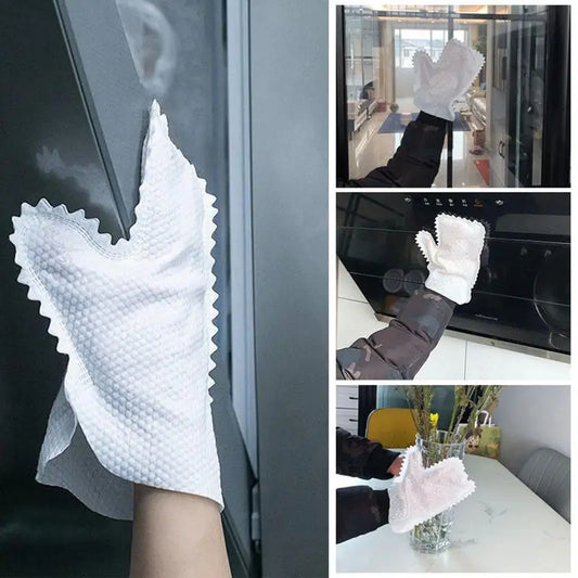 Clarify.pk 10pcs non-woven dust cleaning gloves in use for wiping glass, appliances, and surfaces