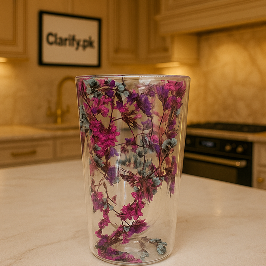 Bloom Design Double-Layer Glass Cup – Insulated Flower Mug