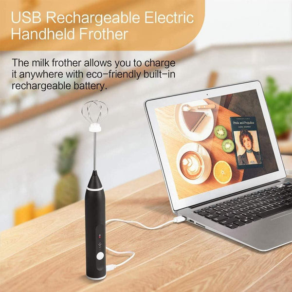 2 in 1 Portable USB Rechargeable Milk Frother and Egg Beater, Handheld Coffee Mixer and Kitchen Blender.