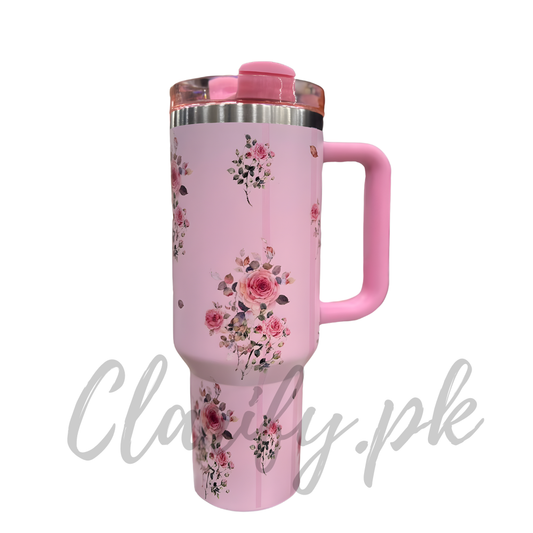 Premium Pink Rose Bouquet 40oz Tumbler With Handle – 1200ml