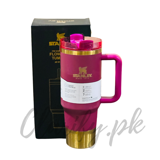 Stanley 40oz FlowState Tumbler – Hot Pink & Gold Edition (Premium Quality)