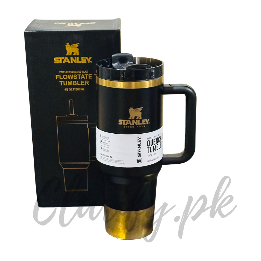 Stanley 40oz FlowState Tumbler – Black & Gold Edition (Premium Quality)