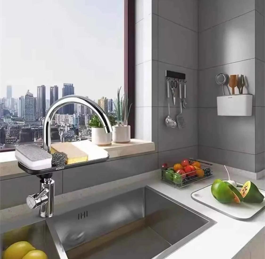 Stainless Steel Faucet Rack, Kitchen Storage Shelf Sponge Dish Cloth Finishing Rack.
