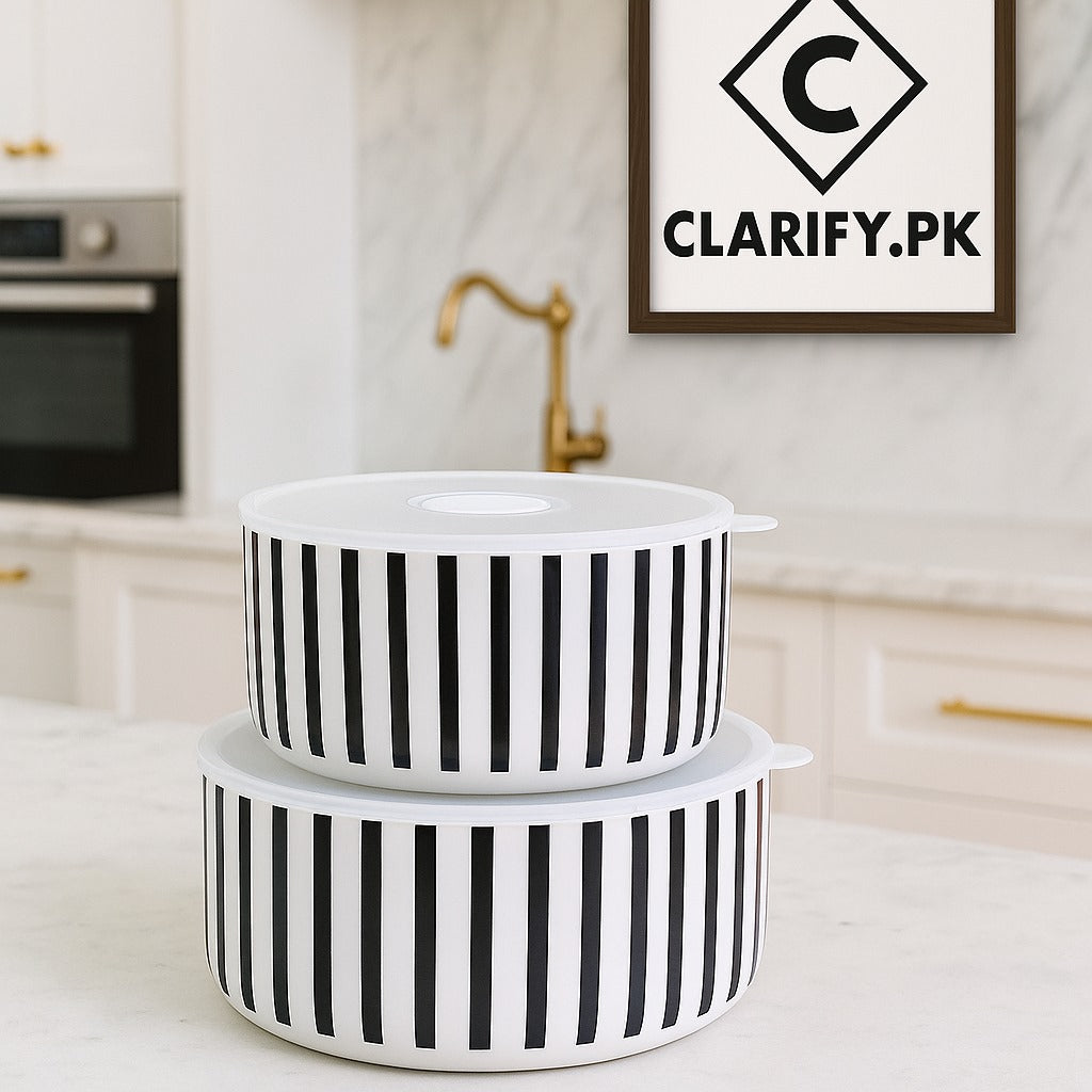 Lines Design Ceramic Food Storage Bowl with Lid