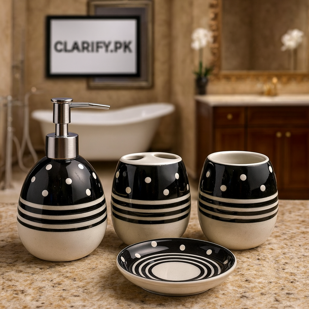 Luxury 4Pcs Black & White Bath Set – Modern Bathroom Décor
