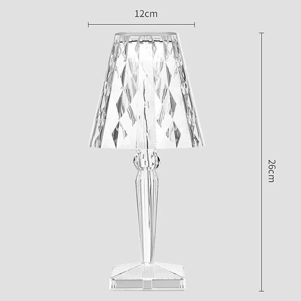 Clear 16 colors diamond lamp with crystal design measuring 12cm wide and 26cm tall