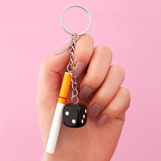 Cigarette & Dice Keychain – Stylish Metal Keyring for Men and Car Lovers