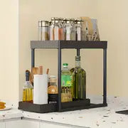 2-Tier/3-Tier Multi-Functional Kitchen Spice Rack & Under-Sink Organizer - Durable Plastic, Freestanding with Metal Tubes, Ideal for Spices, Oils, and Cleaning Supplies - Perfect Gift for Halloween, Christmas, Mother'S Day, Kitchen Organizers And Storage, Standing Shelf, Standing Shelf Units, Standing Shelf White Bathroom Storage Organizer, Folding Mesh Tote-Shaped Automatic Drop Folding Basket Adjustable For Desks, Open Base Laundry And Kitchen Purification All All Ideas, Orange