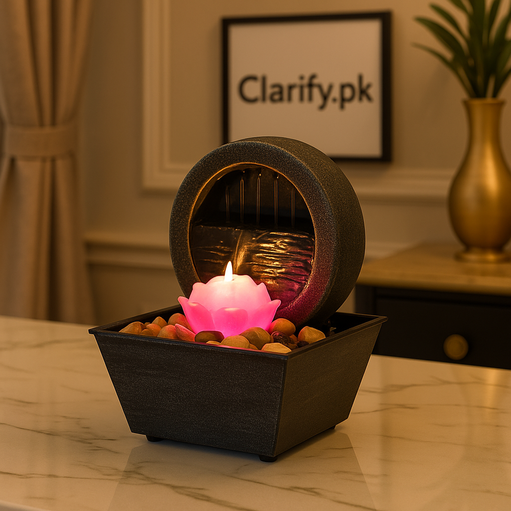 Electric Tabletop Fountain – Lotus Design with Gentle Water Flow & Light