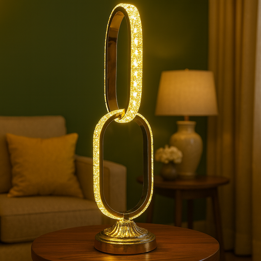 Luxurious Metal LED Table Lamp – Golden Oval Double Ring Design