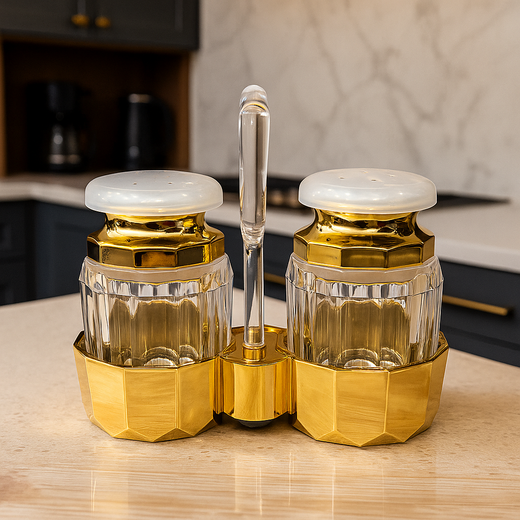 Premium Golden Salt & Pepper Holder Set – Stylish Dining Accessory